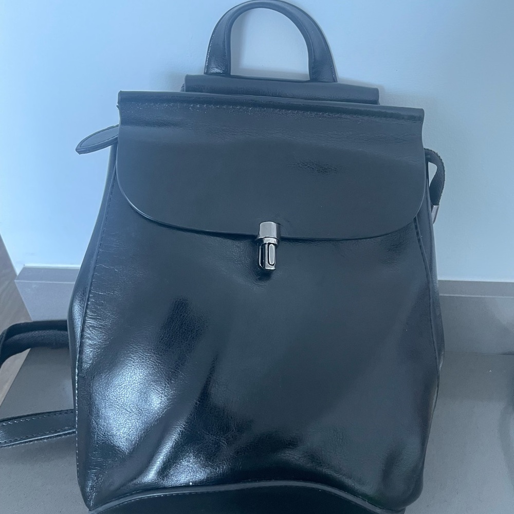 Black leather backpack